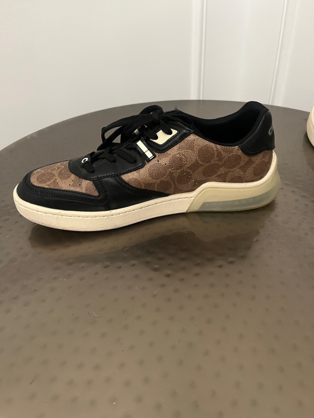 Coach Men's 10.5 Brown Signature Canvas & Black Leather Sneakers - Picture 9 of 10
